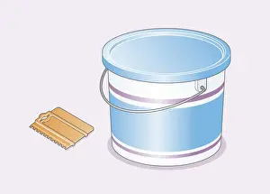 Glue Prints: Digital illustration of wall tile adhesive in plastic container
