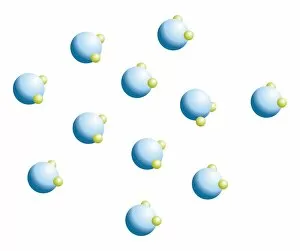 Digital illustration of water shown as H2O made up of 2 hydrogen atoms and 1 oxygen atom