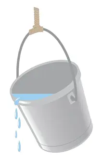 Drip Prints: Digital illustration of water spilling from bucket hanging from rope