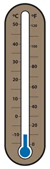Thermometer Prints: Digital illustration of weather thermometer showing 10 degrees