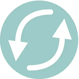 Turquoise Prints: Digital illustration of white arrow symbols representing circulation in turquoise circle on white background
