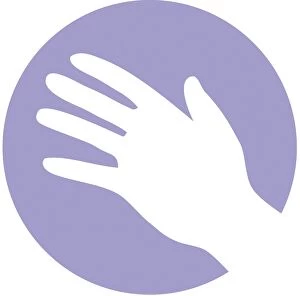 Images Dated 9th May 2011: Digital illustration of white hand in purple circle on white background