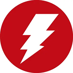 Lightning Prints: Digital illustration of white lightning symbol in red circle on white background