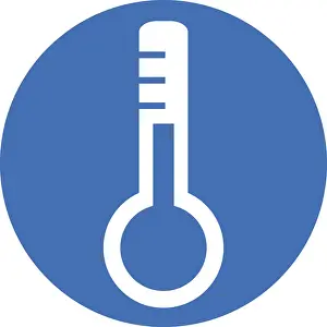 Thermometer Prints: Digital illustration of white thermometer in blue circle on white background
