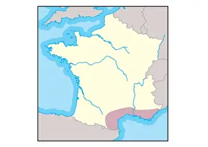 Digital illustration of wine growing region in the South of France shown in pink