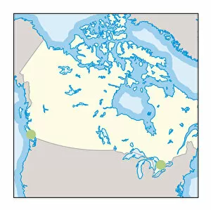 Digital illustration of wine growing regions in Canada