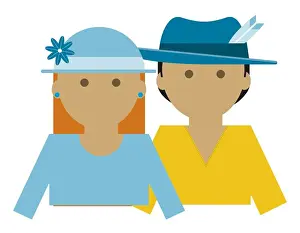 At The Edge Of Prints: Digital illustration of woman wearing blue hat with flower