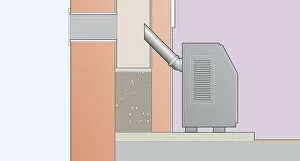 Images Dated 30th January 2009: Digital illustration of wood-burning stove, access trap and flue pipe