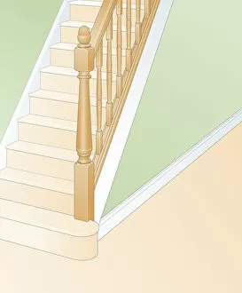 Digital Illustration of wooden balusters on staircase