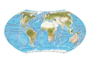 Tide Prints: Digital illustration of world map showing ocean currents