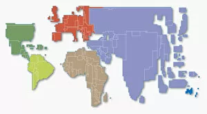 Images Dated 12th May 2010: Digital illustration of world population cartogram