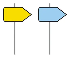 Road Sign Prints: Digital illustration of yellow and blue direction signs