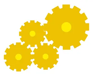 Coordination Prints: Digital illustration of yellow cogs