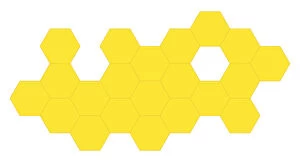 Digital illustration of yellow hexagons shaped in honeycomb pattern