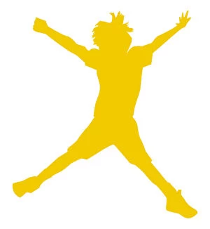 Digital illustration of yellow silhouette of boy doing star jump