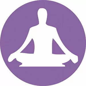 Images Dated 9th May 2011: Digital illustration of yoga lotus position in purple circle on white background