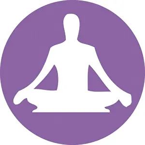 Yoga Prints: Digital illustration of yoga lotus position in purple circle on white background