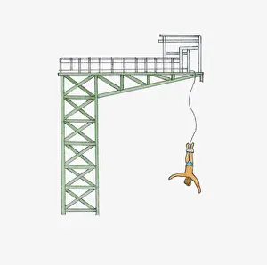 Diving Prints: Digital illustration of young man bungee jumping from platform