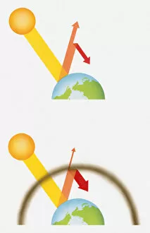 Images Dated 6th July 2010: Digital illustrations showing effects of global warming on planet and ozone layer