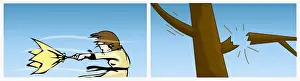 Breaking Prints: Digital illustrations of woman strugging to hold onto umbrella blown inside out by strong winds