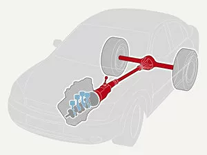 Digitally generated illustration of car transmission and axle