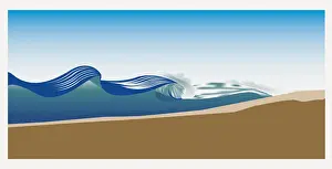 Digitally generated illustration of wave breaking onto sloping ocean floor