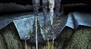 Volcano Collection: Digitally generated image of Strait of Juan de Fuca forming international boundary between