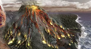 Volcano Collection: Digitally generated image of volcano after first eruption