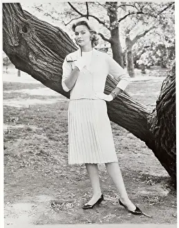 Double Breasted Prints: Dina Merrill Modeling Cardigan