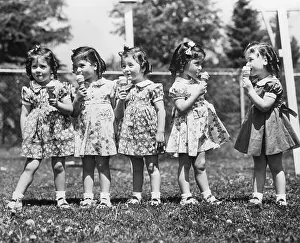 Birthday Prints: Dionne Quintuplets Have Ice Cream Cone