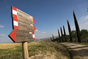 Pienza Prints: A directional sign to Pienza, San Quirico and Vitaleta chapel in Val d Orcia