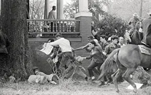 Disorderly Protest with Police on Horseback