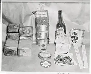 Honolulu Prints: Display of Food Supplies from Japanese Military Planes
