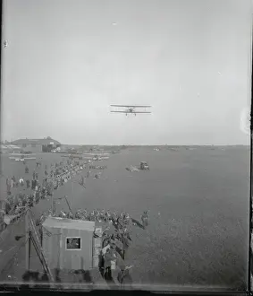 Distant View of Military Craft and Setup for Race Event