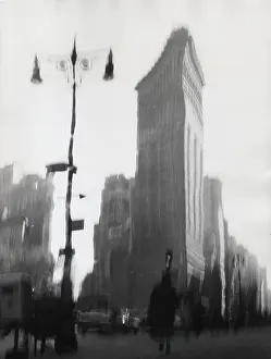Prints of New York, NY - JANUARY 1959: A distorted image of the Flatiron Building at 175 Fifth Avenue and 23rd Street, in 1959 in New York City, New York. (Photo by David Attie/Getty Images) Portraits, Artworks, and Montages from a Visionary Photographer: Distorted Image of the Flatiron Building in the 1950's