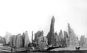 Prints of BROOKLYN, NY - MARCH 1958: A view of the Manhattan skyline as seen in the reflection of a distorted mirror in Brooklyn in March 1958 in New York City, New York. (Photo by David Attie/Getty Images) Portraits, Artworks, and Montages from a Visionary Photographer: A Distorted View Of Manhattan