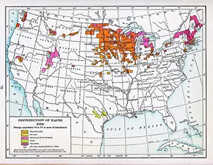 Prints of Color map illustration showing the distribution of races in the United States of America in the year 1900, where the foreign population comprised 8% or more of an areas inhabitants, 1920 Discover the World in Maps: Past, Present, and Beyond: Distribution Of Races In The United States, 1900