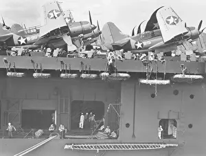 Dive Bombers Aboard World War II Aircraft Carrier