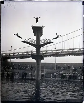 Diving Prints: Divers Dive Off High Board