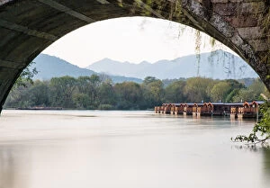 Images Dated 27th November 2015: The dock seen from an arch of a stone bridge in Maojiabu Village, Hangzhou, China