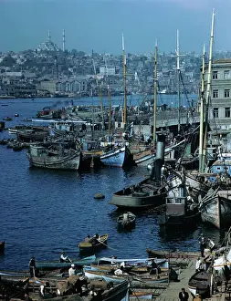 Istanbul Prints: Docked Ships in Istanbul, Turkey