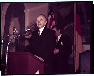 Doctor Konrad Adenauer Speaking at Microphones