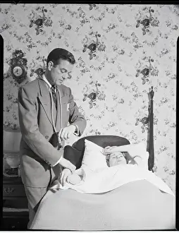 Wallpaper Prints: Doctor Takes Woman's Pulse Bedside