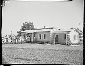Visalia Prints: Doctors and Patients in Front of Migrant Clinic