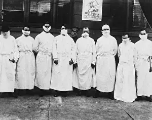 Influenza Prints: Doctors Wear Surgical Gowns and Masks