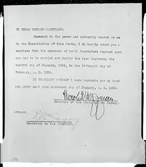 Document Noting Hauptmann's Death Reprieve