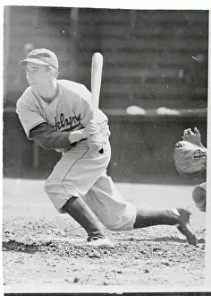 Dodger Infielder Harold Peewee Reese in Batting Action