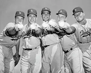 Dodger Pitchers Posing Holding Baseballs