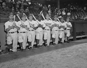 Dodger Players Posing with Baseball Bats