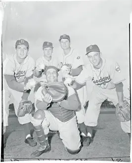 Dodgers Pitchers Surrounding Roy Campanella